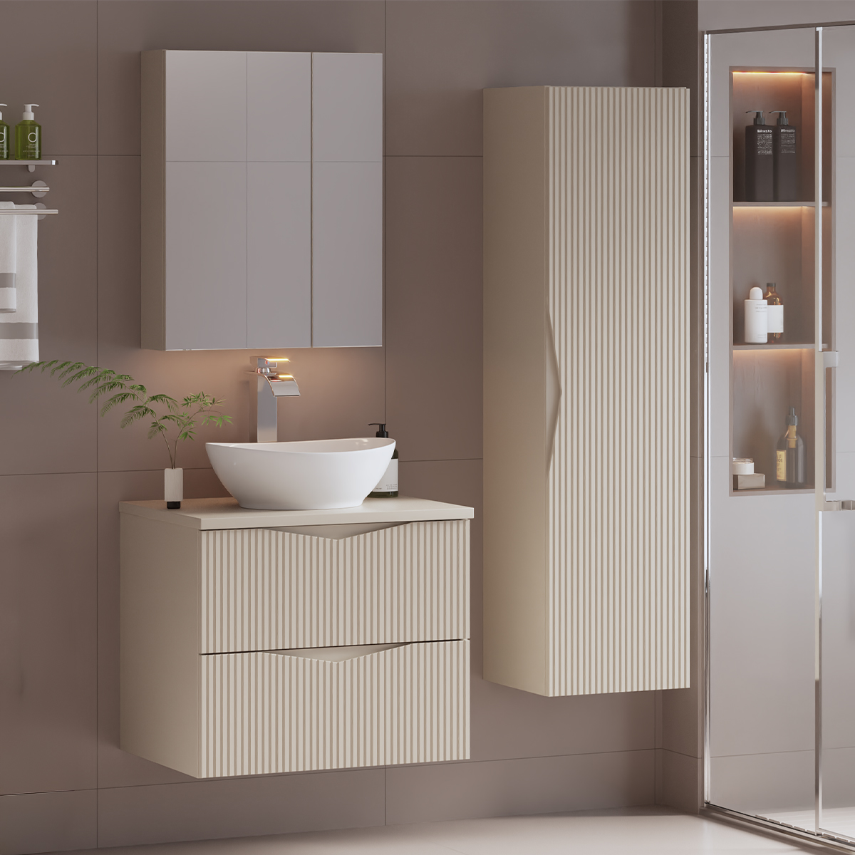 Ensemble meuble simple vasque 60cm et colonne Tao Cachemire