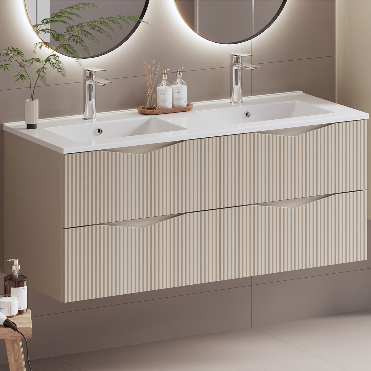 Meuble double vasque encastrée 120cm Tao Cachemire