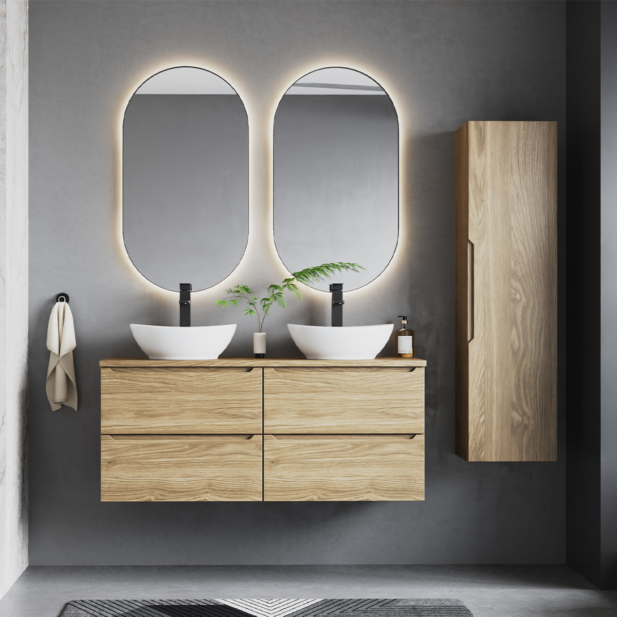 Ensemble meuble double vasque 120cm et colonne Viggo Bois