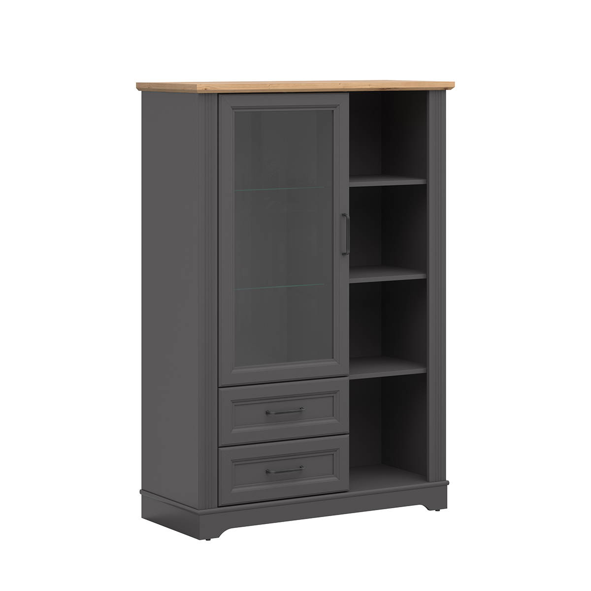 Vaisselier bas 1 porte 2 tiroirs Charlie Gris Anthracite
