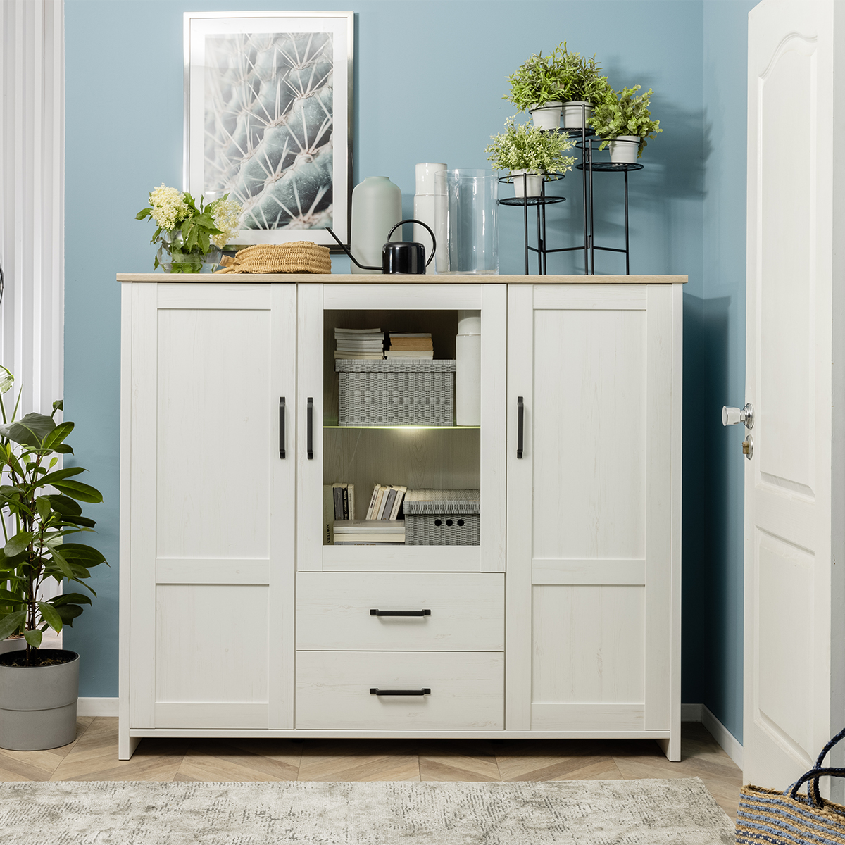 Armoire De Cuisine 2 Portes Avec 16 Étagères, Meuble Cuisine Rangement Buffet Salon Vaisselier