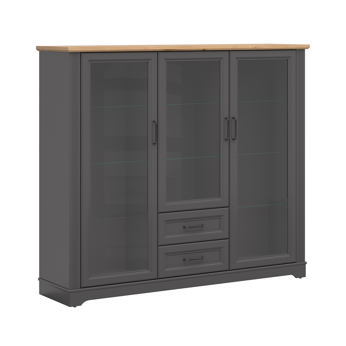 Vaisselier bas 3 portes 2 tiroirs Charlie Gris Anthracite