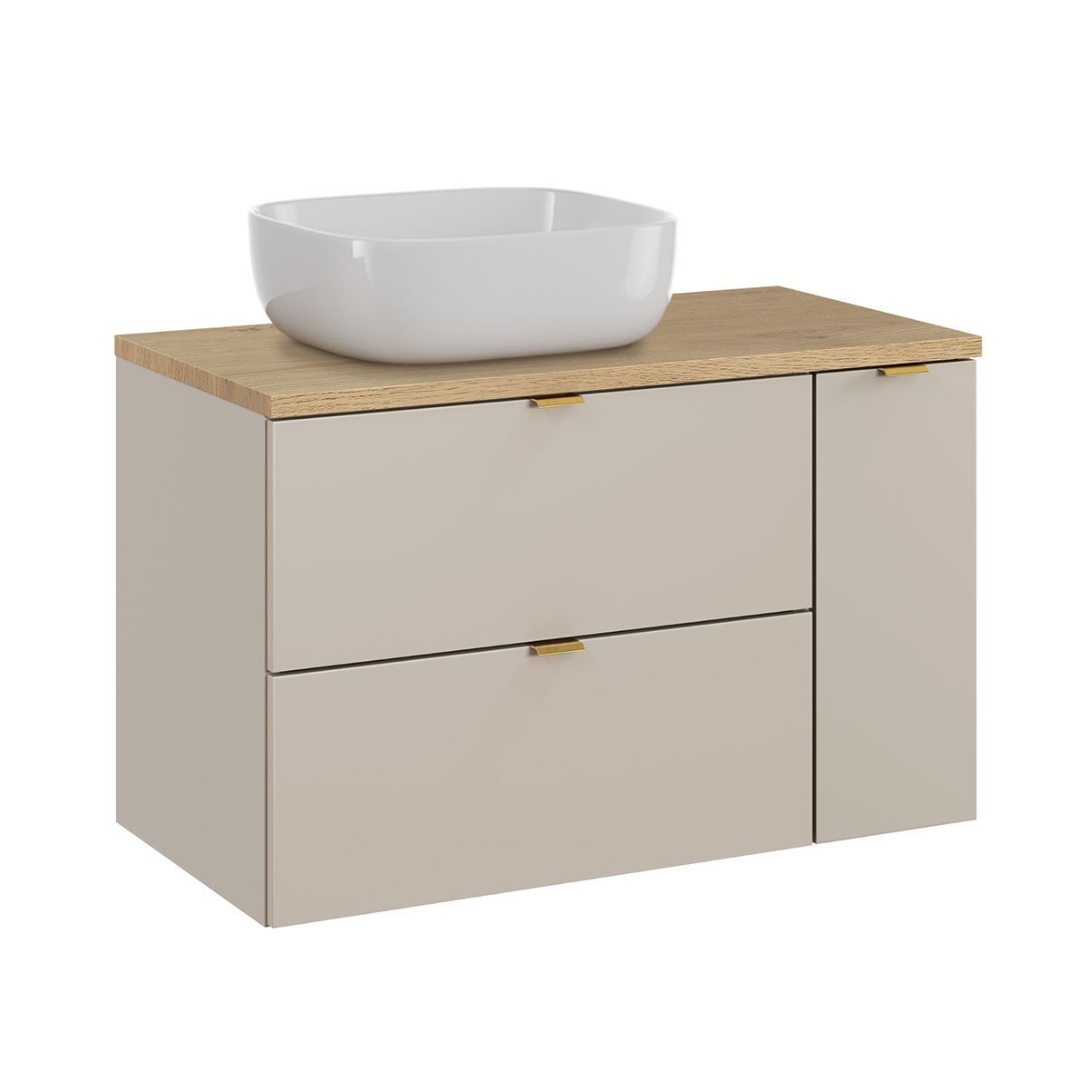 Meuble simple vasque 80cm 3 tiroirs Azel Cachemire et Bois