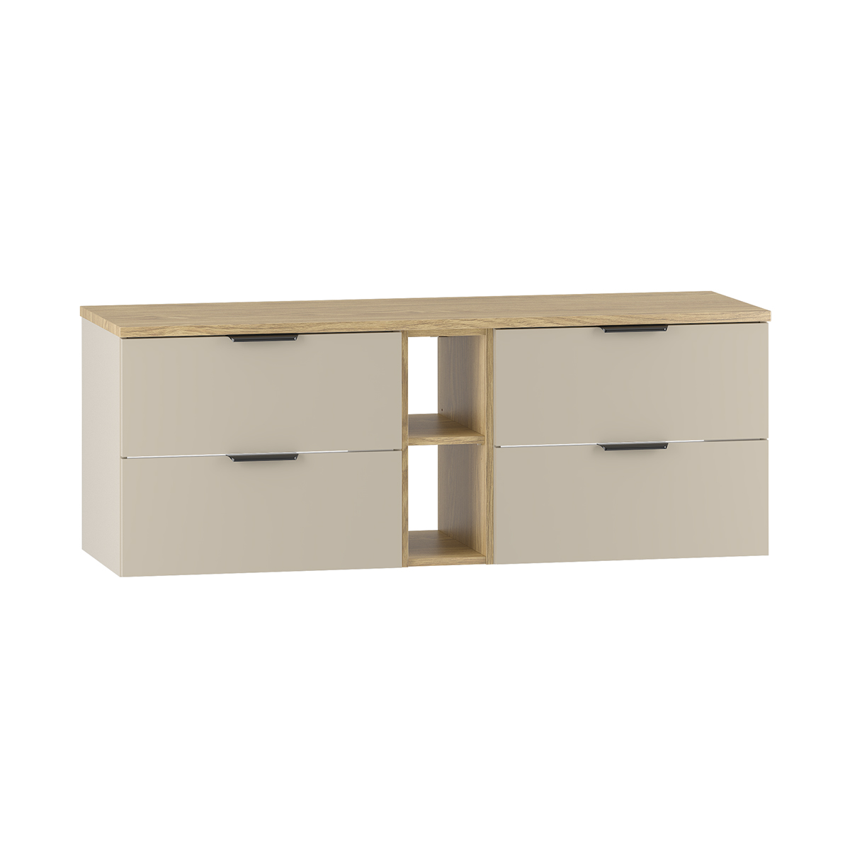 Meuble sous-vasque 140cm 2 niches plan de toilette Astrid Cachemire et bois