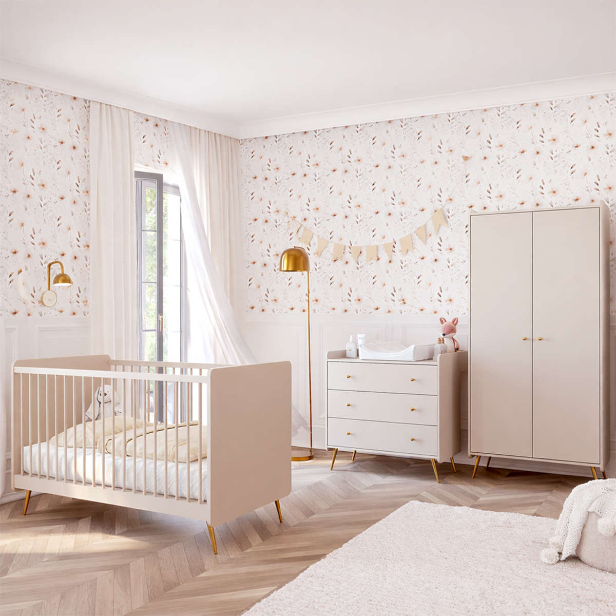 Chambre complète lit évolutif 70x140 commode à langer et armoire 2 portes Vox Lunea Cachemire