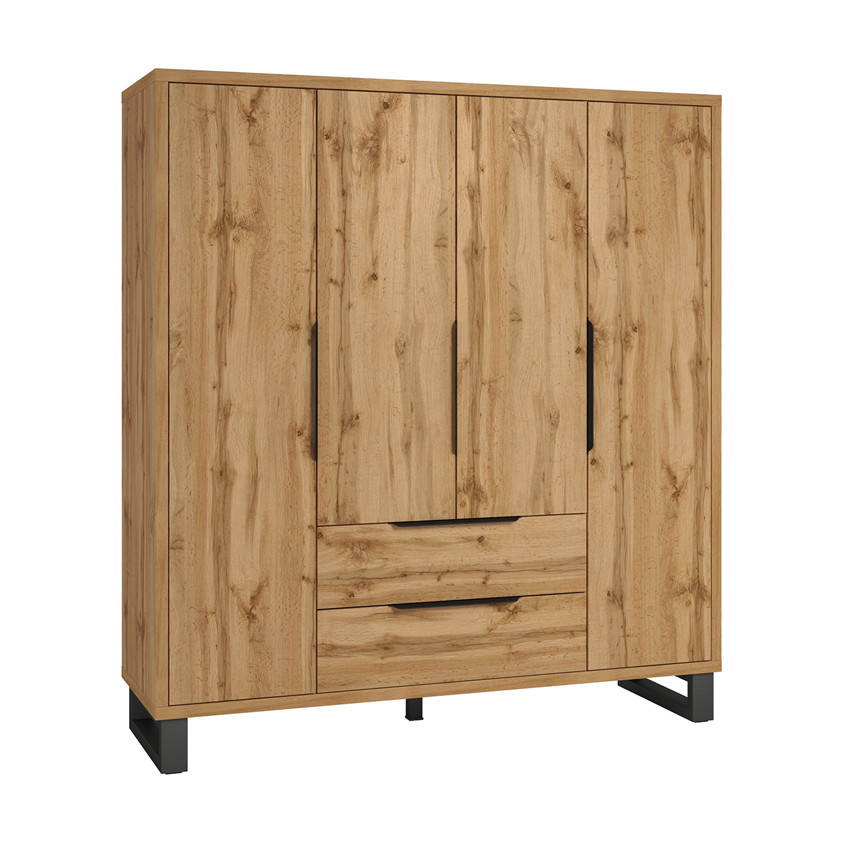 Armoire 4 portes 2 tiroirs Eden Bois et Noir