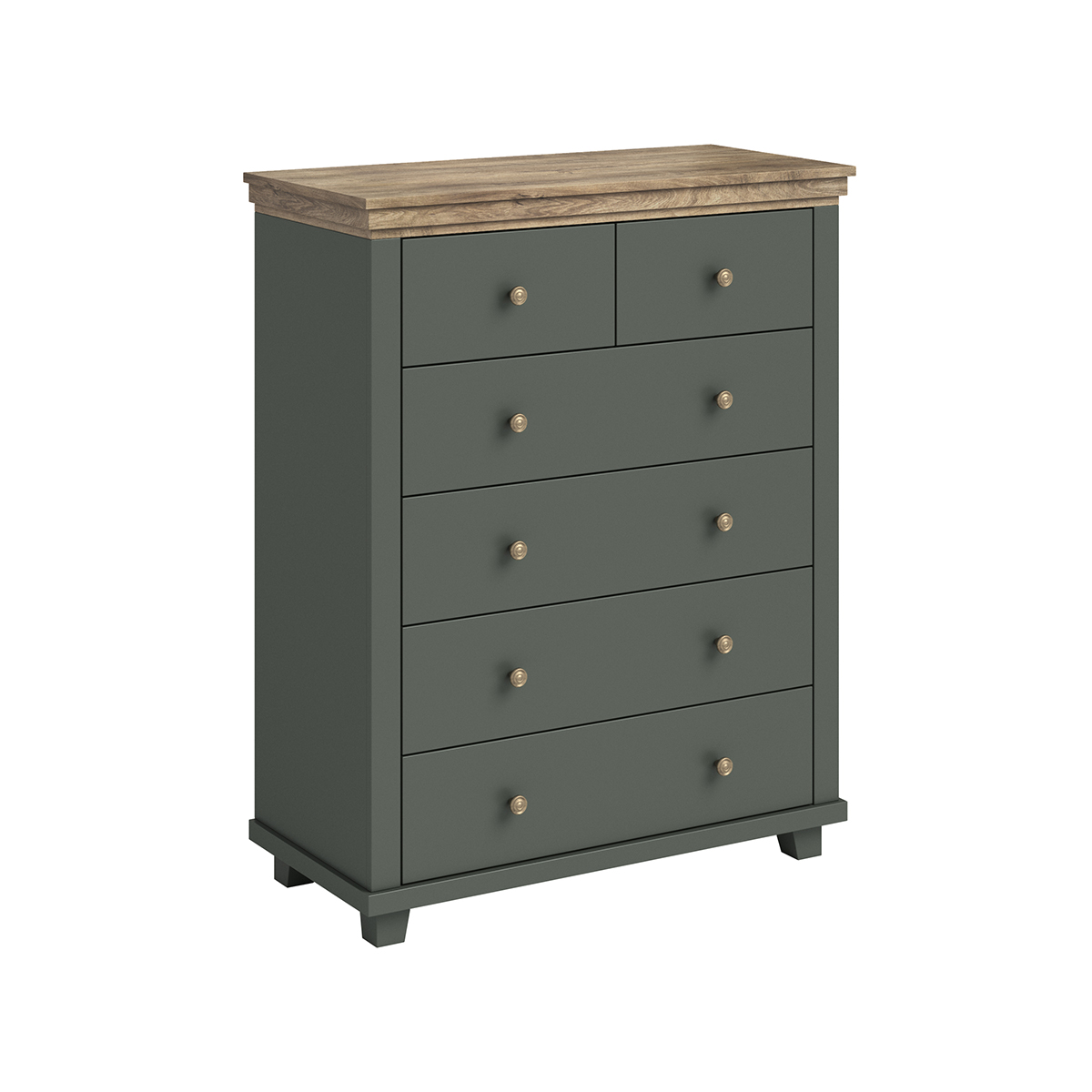Commode 6 tiroirs Martin Vert et Bois