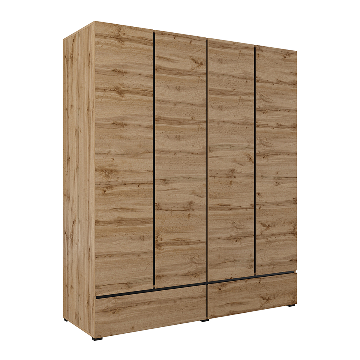 Armoire 4 portes 2 tiroirs Lilia Bois