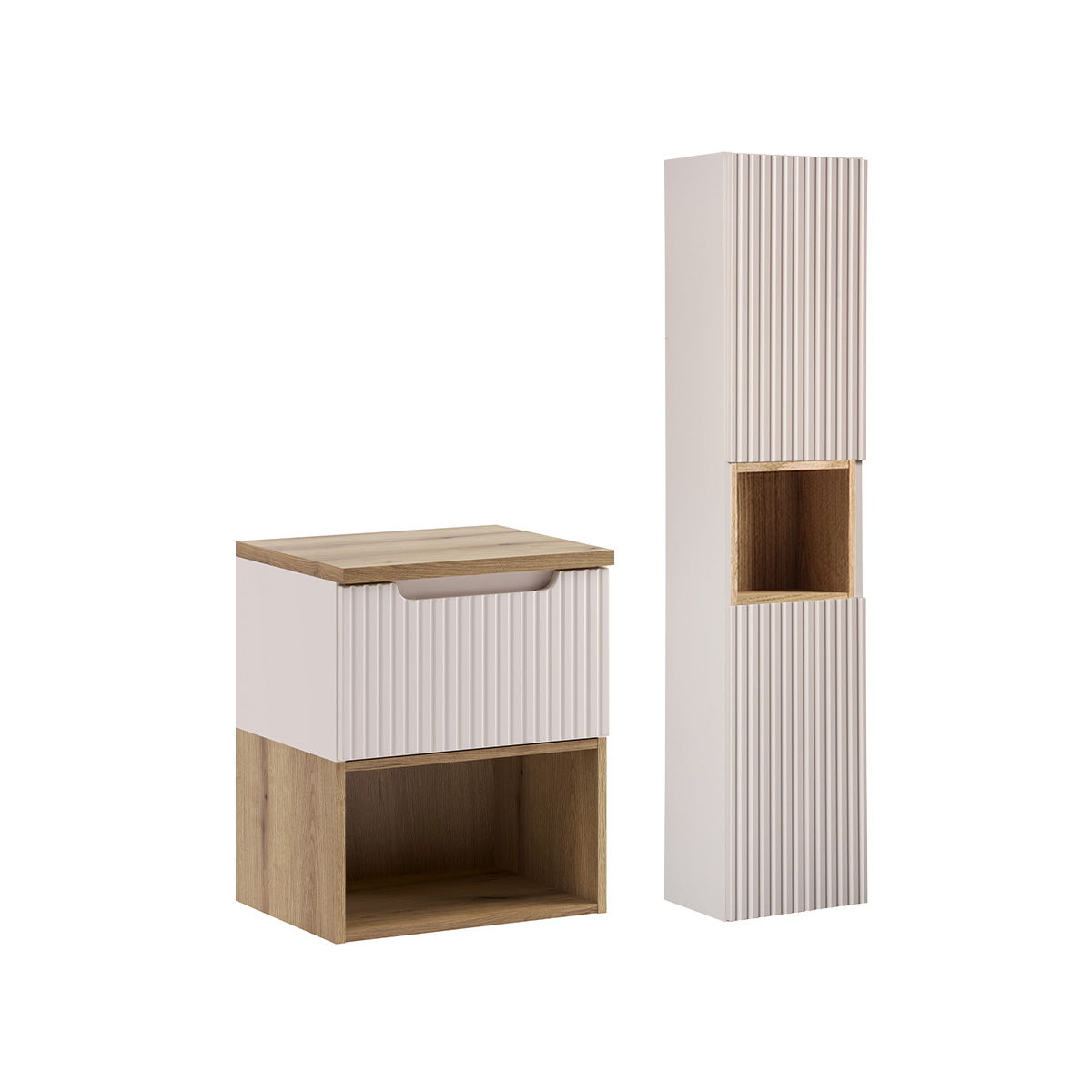 Ensemble meuble sous-vasque 50cm et colonne Riva Cachemire et Bois