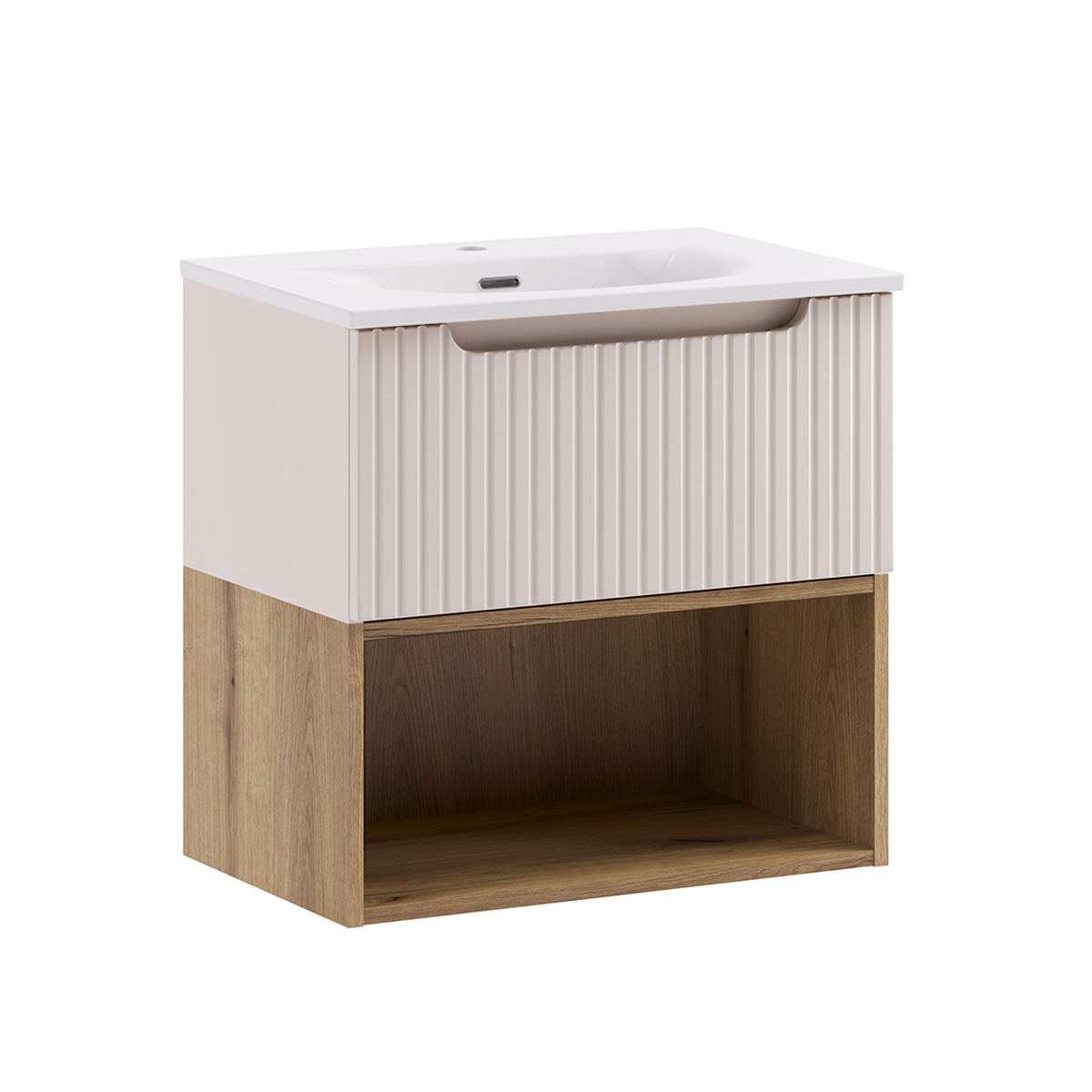 Meuble simple vasque encastrée 60cm Riva Cachemire et Bois
