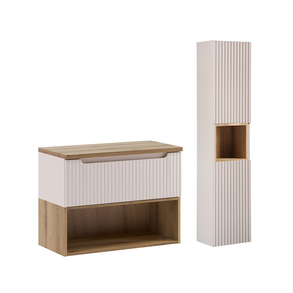 Ensemble meuble sous-vasque 80cm et colonne Riva Cachemire et Bois