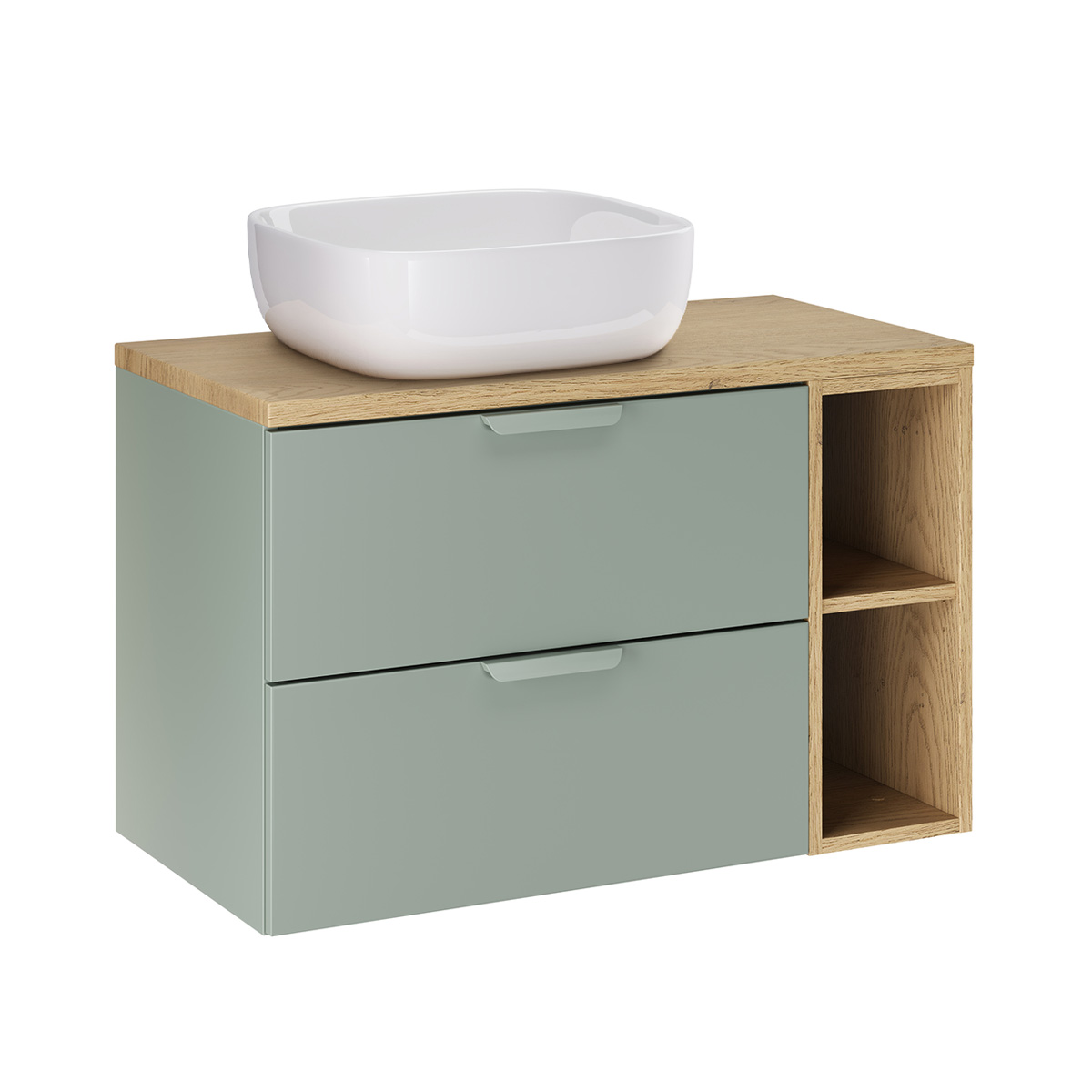 Meuble simple vasque 80cm 2 niches Oria Vert mat