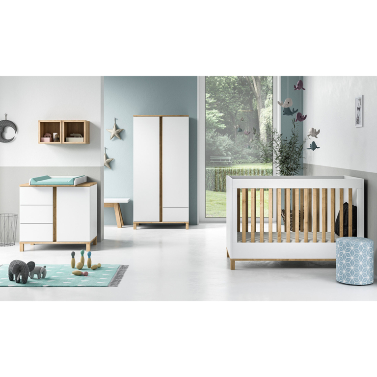Chambre complète lit bébé évolutif - commode à langer - armoire Vox Altitude Blanc