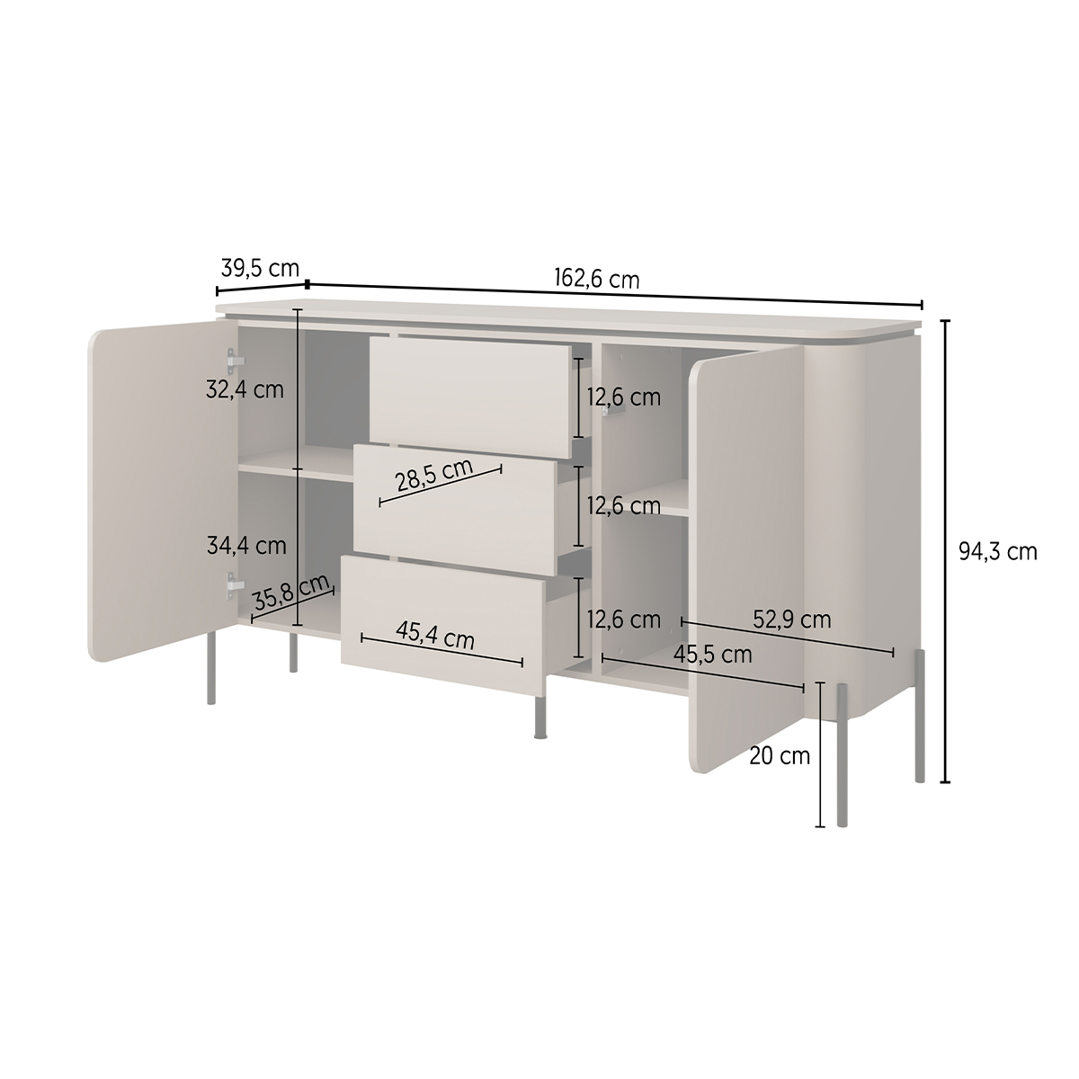 Hvt_Junon_taupe_buffet_2portes_3tiroirs_dimensions