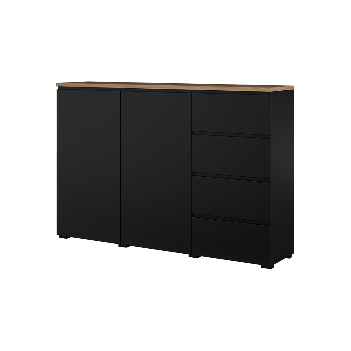 Buffet 2 portes 4 tiroirs Liko Noir et Bois
