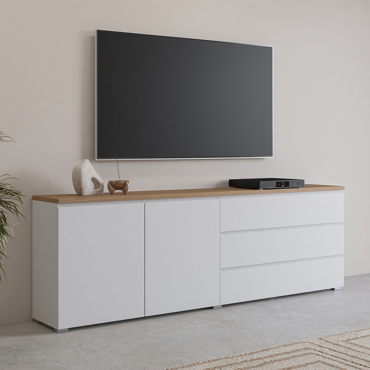 Hvt_Liko_blanc_bois_buffet_long_2portes_3tiroirs_3