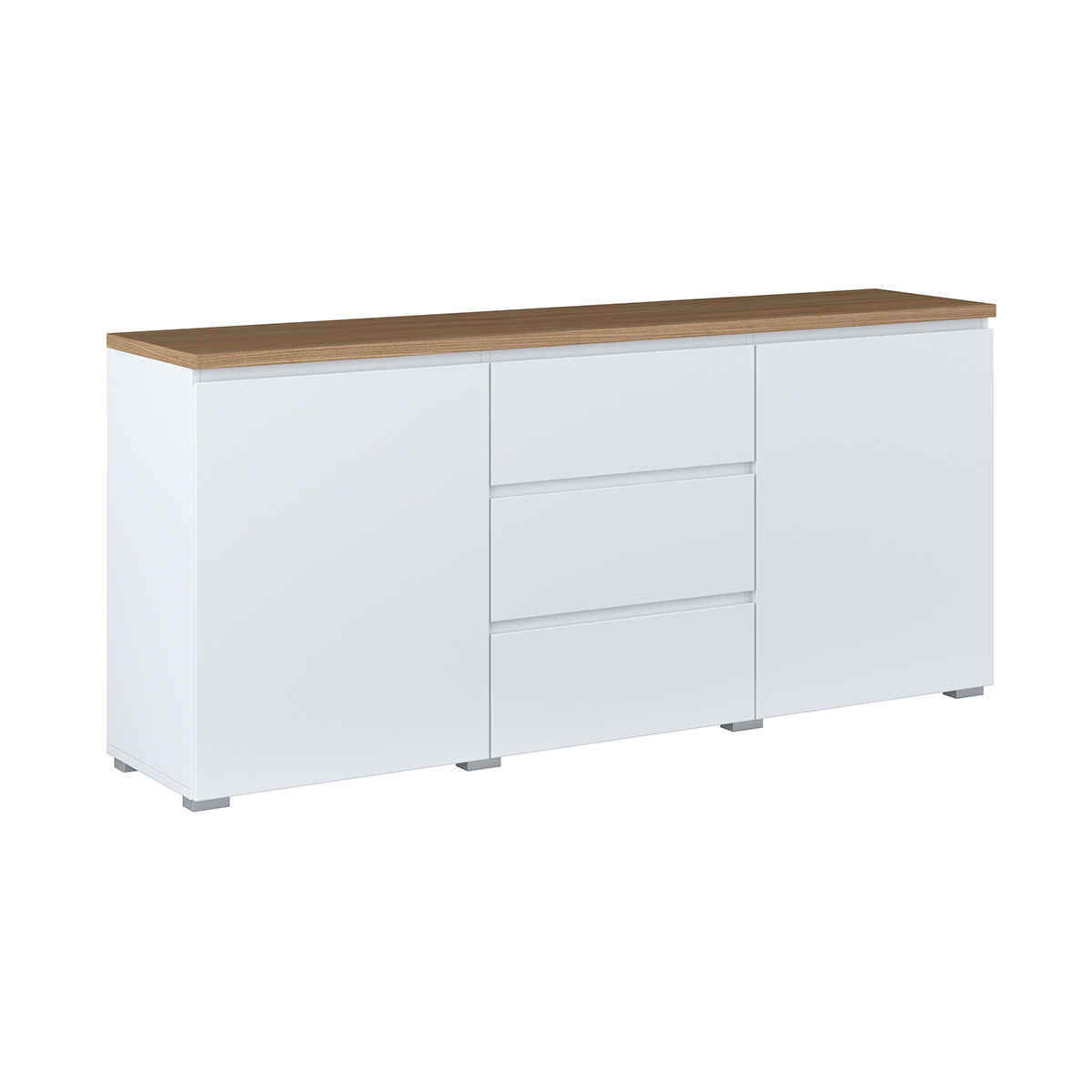 Buffet 2 portes 3 tiroirs Liko Blanc et Bois