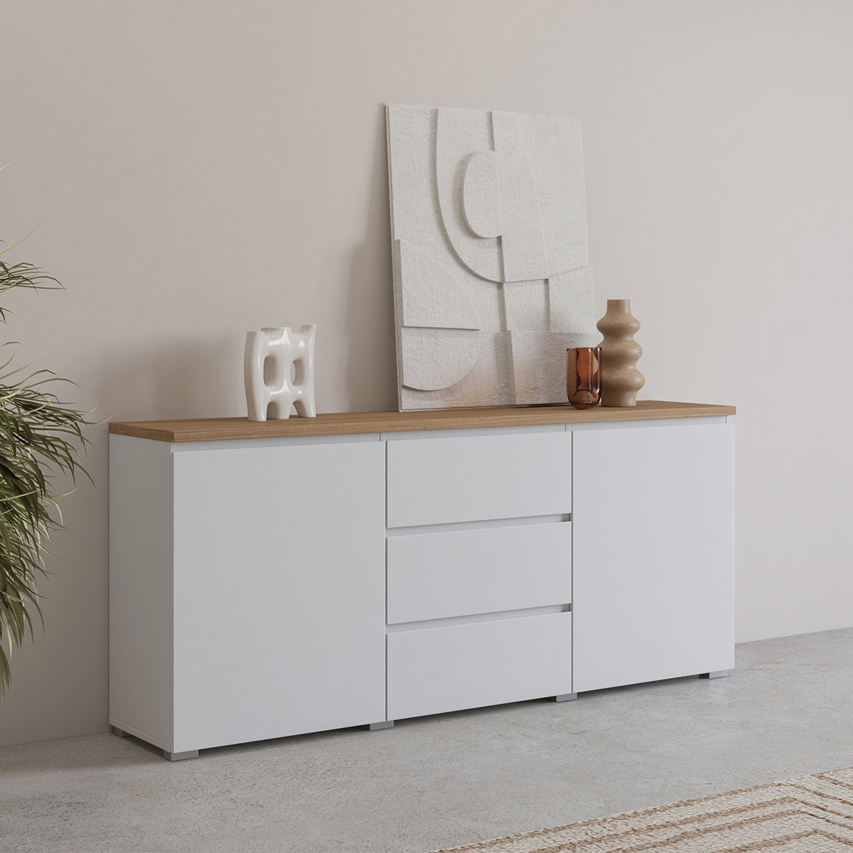 Hvt_Liko_blanc_bois_buffet_2portes_3tiroirs_3