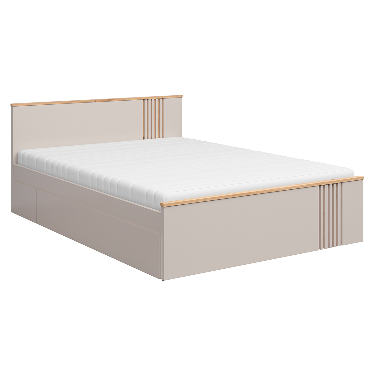 Lit 160x200 sommier et tiroirs inclus Ezra Cachemire et Bois
