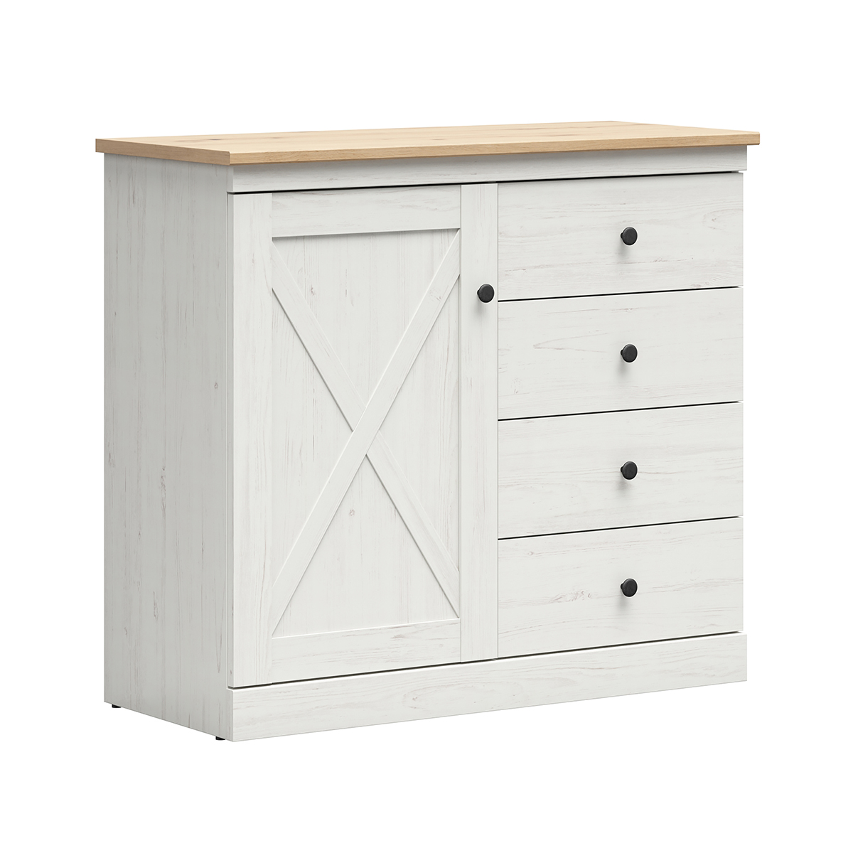 Commode 1 porte 4 tiroirs Victoria Blanc et Bois