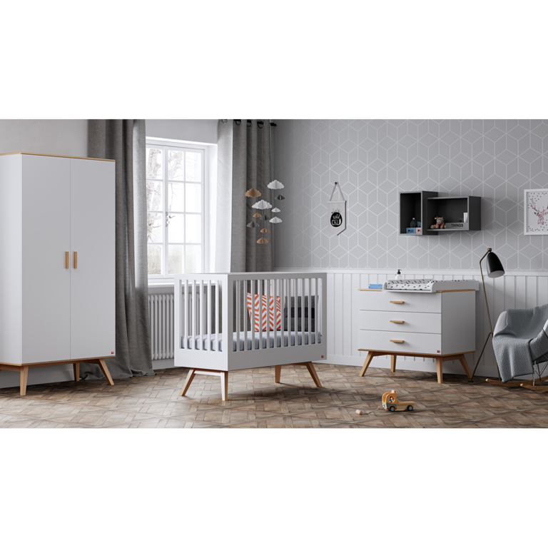 Chambre complète lit bébé évolutif - commode à langer - armoire Vox Nautis Blanc