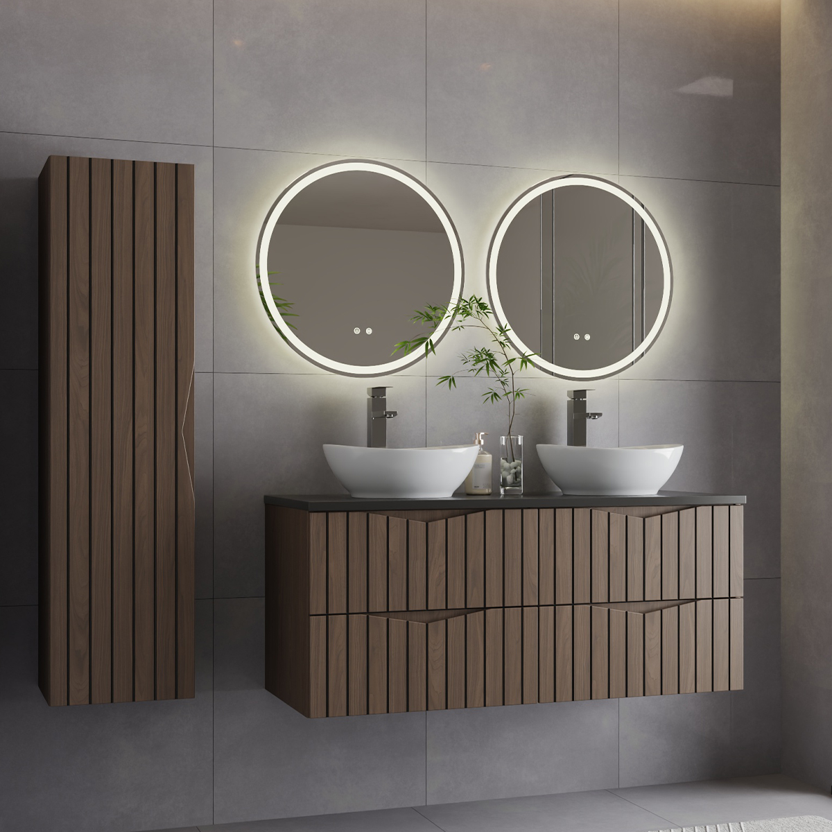 Ensemble meuble double vasque 120cm et colonne Siena bois et noir