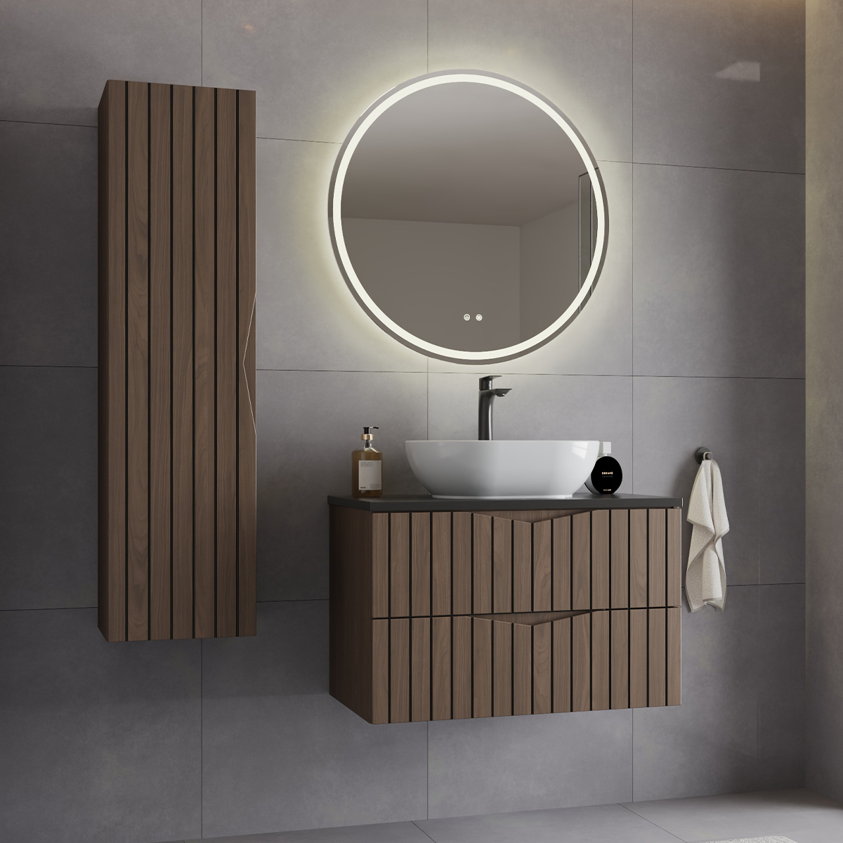 Ensemble meuble simple vasque 80cm et colonne Siena bois et noir