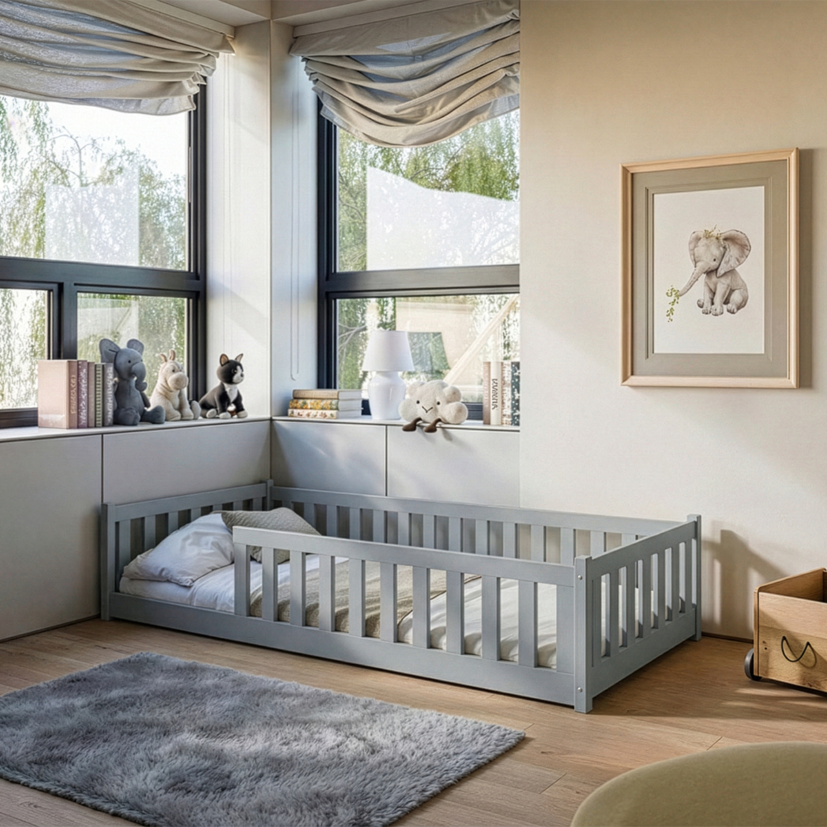 Lit au sol 90x190 sommier inclus Maya Gris