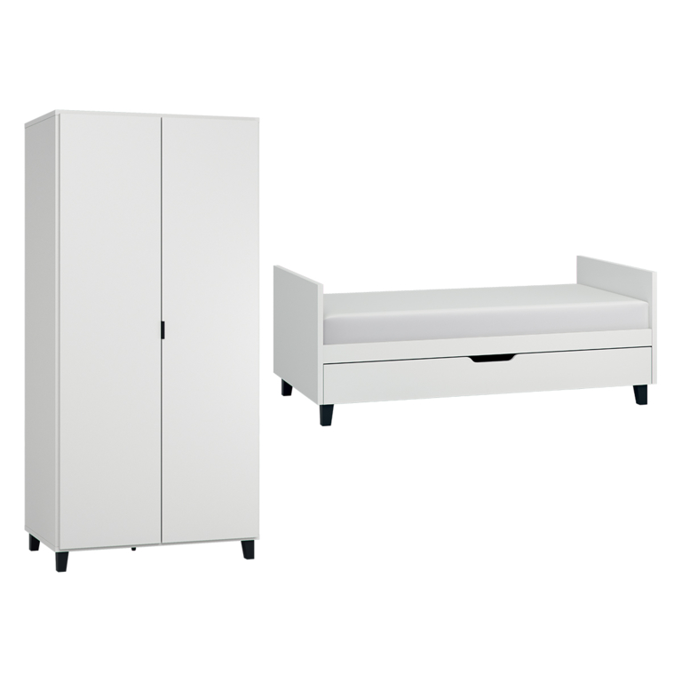 Lit bébé évolutif et Armoire Vox Simple Blanc