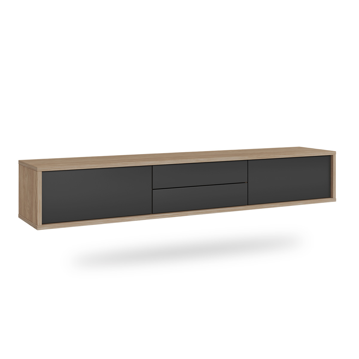 Meuble TV mural 2 portes 2 tiroirs 180 cm Idra Bois et Gris