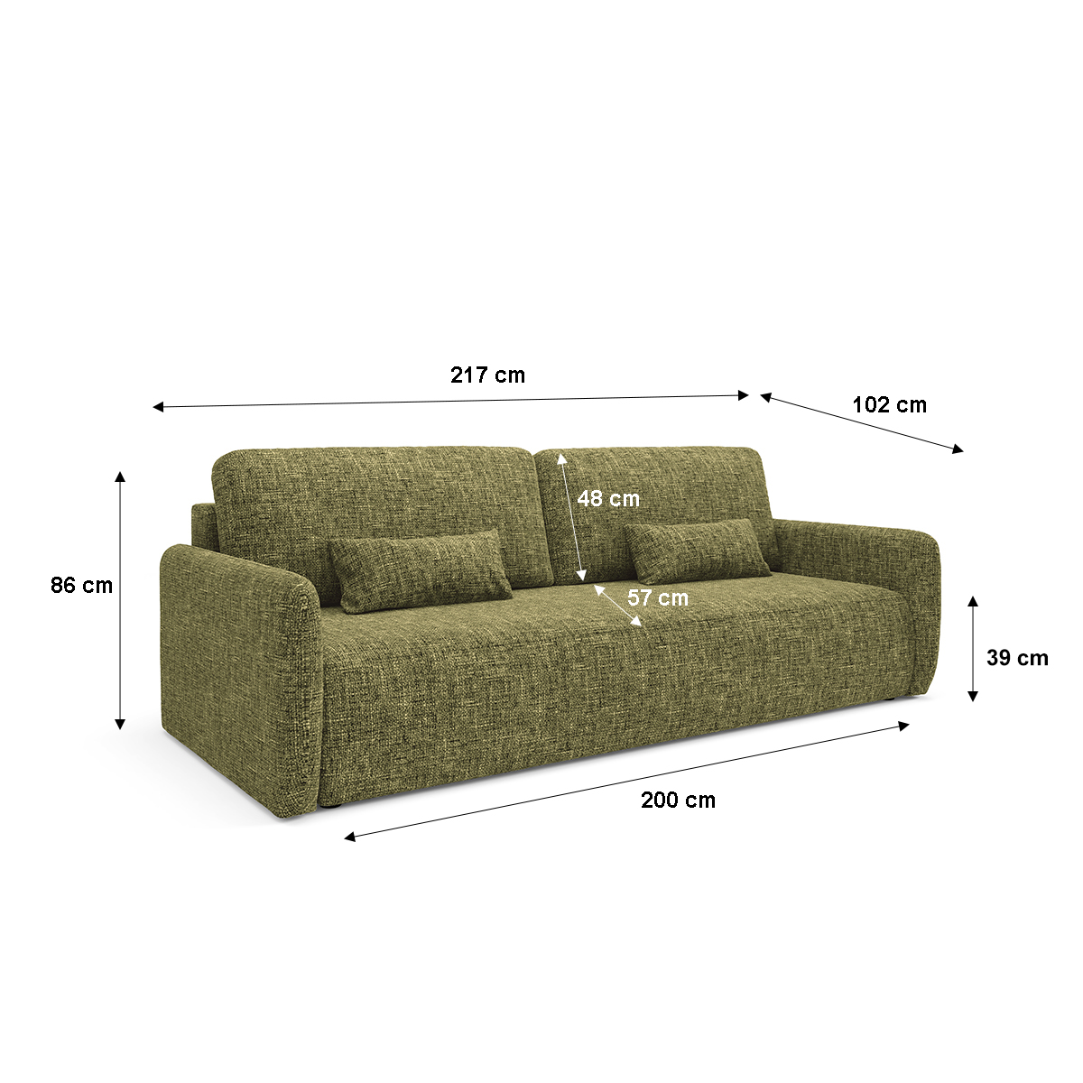 Canapé_convertible_3_places_avec_coffre_Lazare_Vert_dimensions-ok