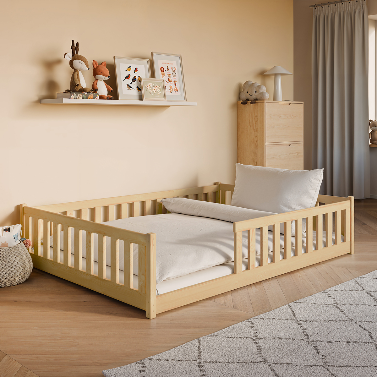 Lit au sol 140x200 sommier inclus Maya Bois
