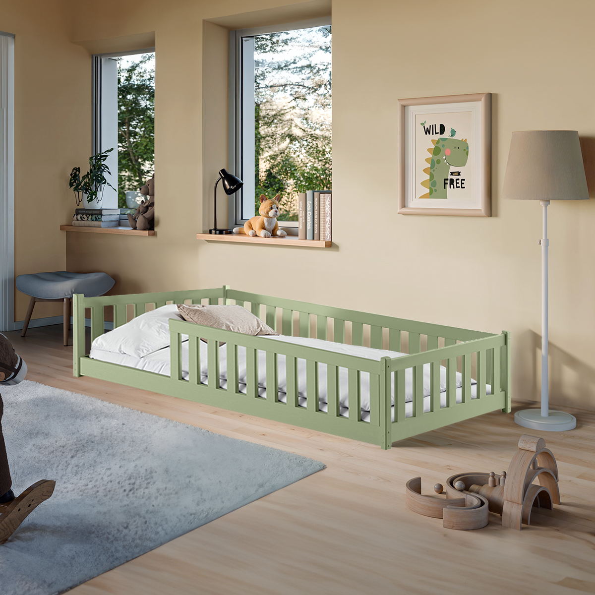 Lit au sol 90x190 sommier inclus Maya Olive