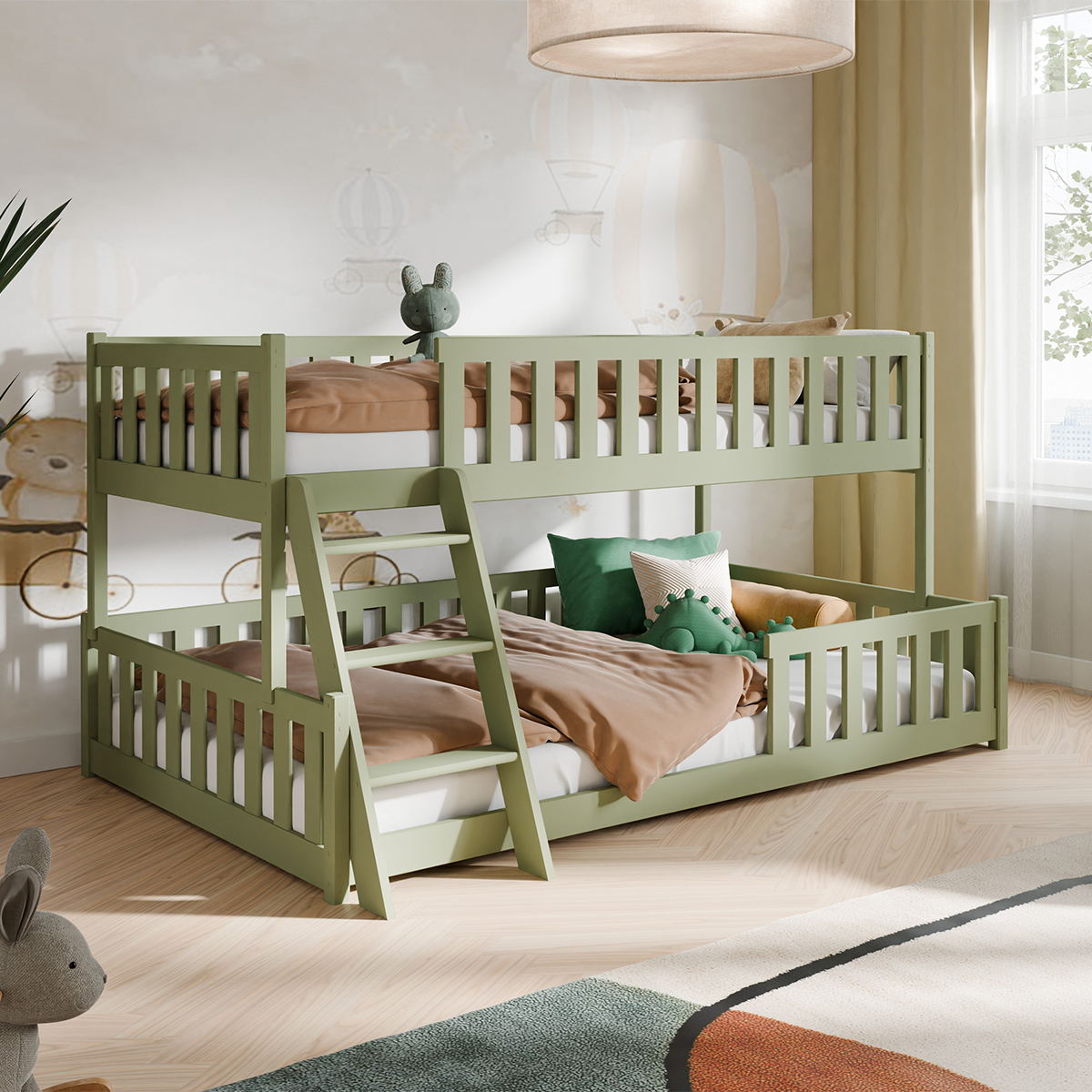 Lit superposé 90-120x200 au sol sommiers inclus Léane Olive