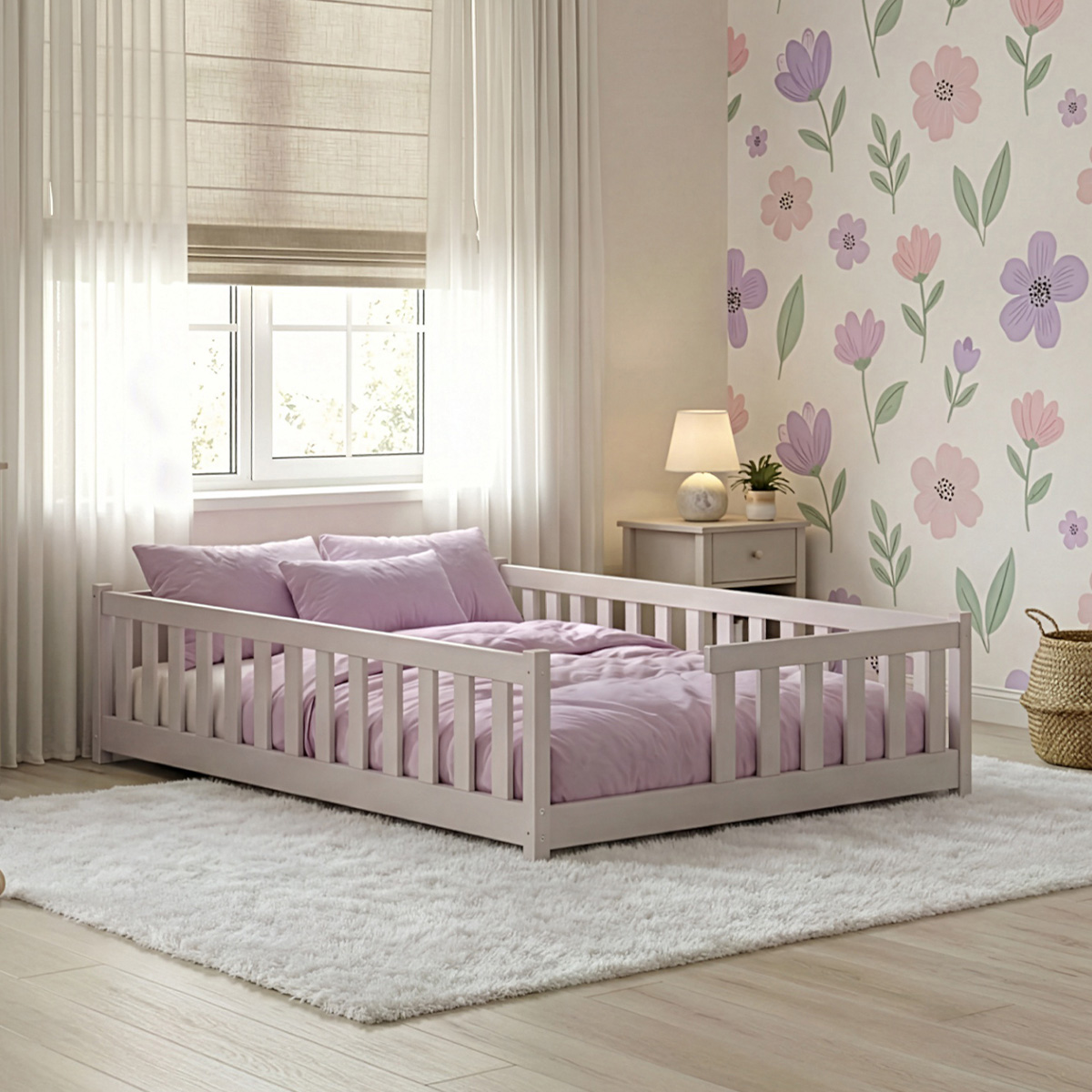 Lit au sol 120x200 sommier inclus Théa Cachemire