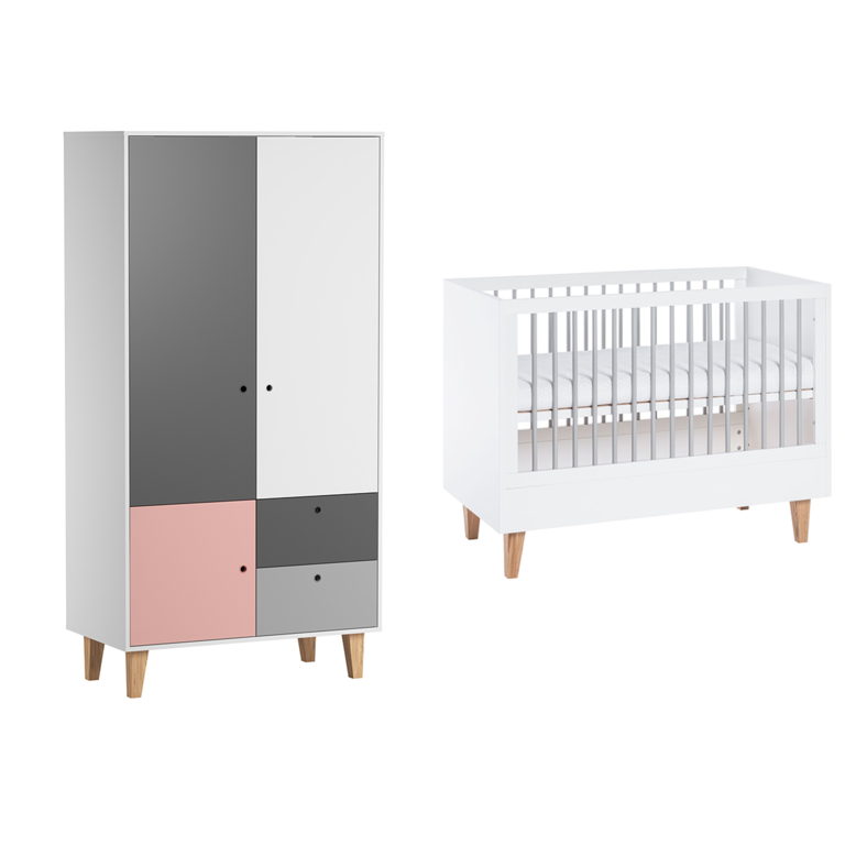 Lit bébé et Armoire Vox Concept Rose