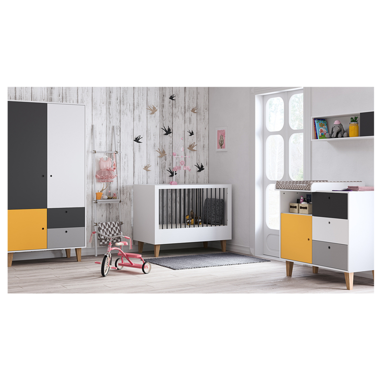 Chambre complète lit bébé - commode à langer - armoire Vox Concept Jaune