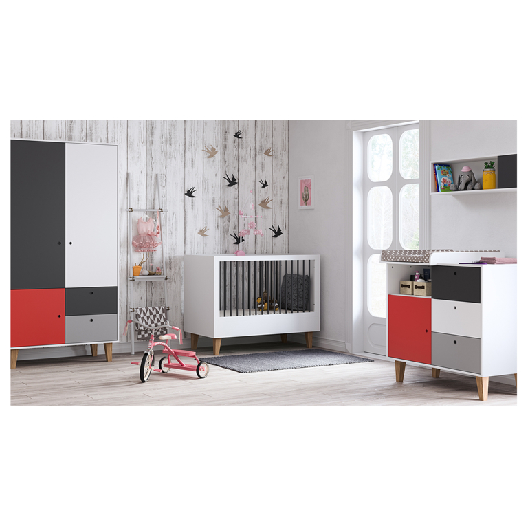 Chambre complète lit bébé évolutif - commode à langer - armoire Vox Concept Rouge