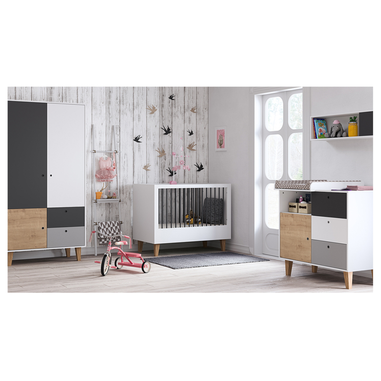 Chambre complète lit bébé - commode à langer - armoire Vox Concept Bois