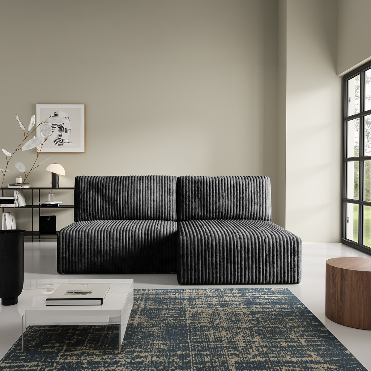 Canapé d\'angle réversible et convertible 3 places avec coffre Angela Noir