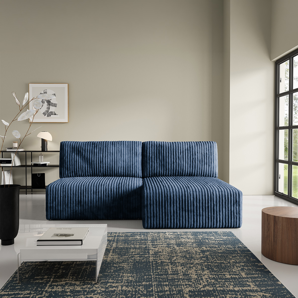 Canapé d\'angle réversible et convertible 3 places avec coffre Angela Bleu marine