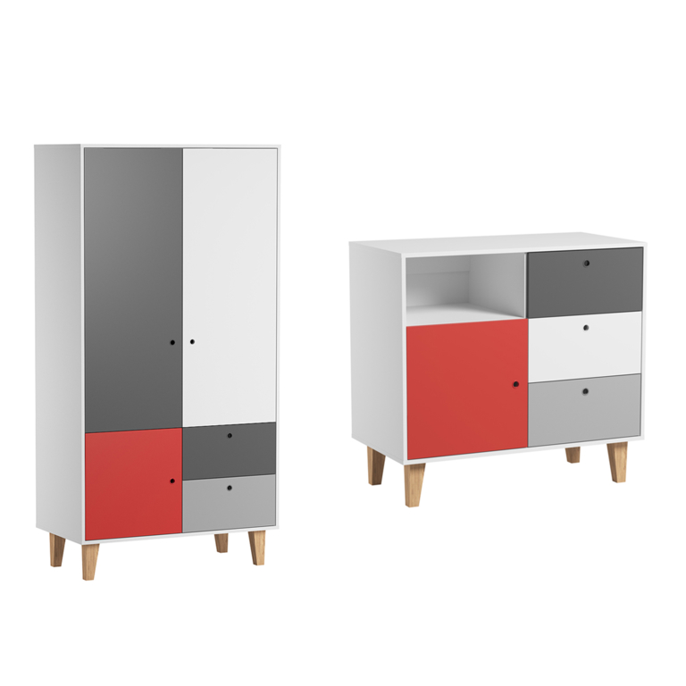 Commode 3 tiroirs et Armoire Vox Concept Rouge