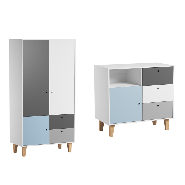 Commode 3 tiroirs et Armoire Vox Concept Bleu