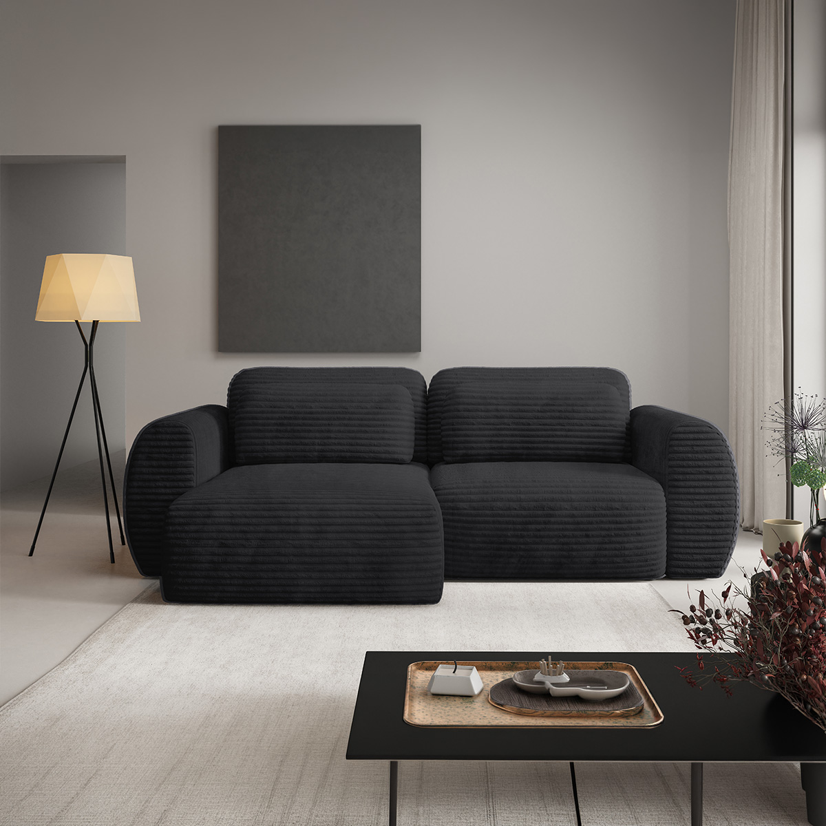 Canapé d\'angle réversible et convertible 3 places avec coffre Camilla Noir