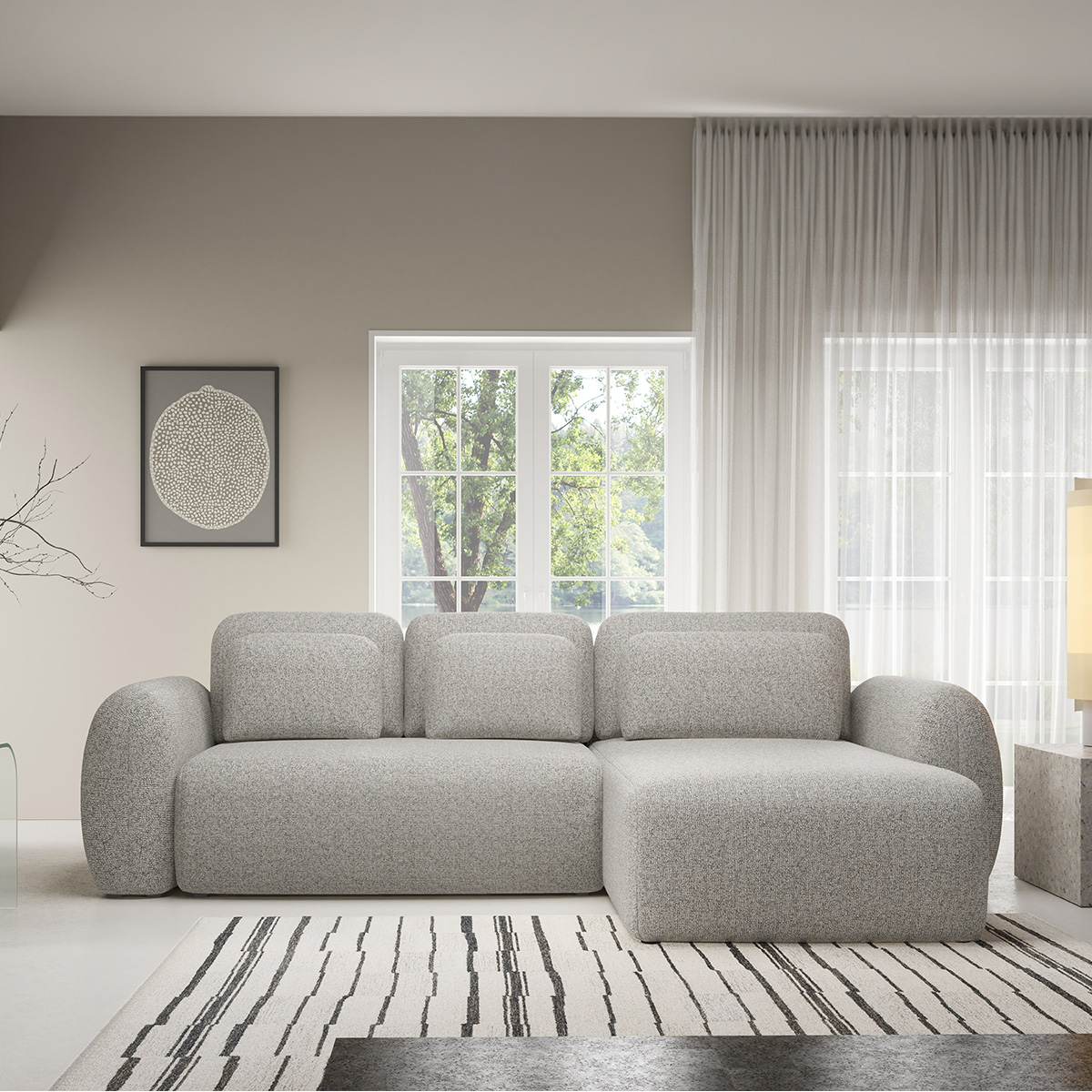 Canapé d\'angle réversible et convertible 3 places avec coffre Carmela Gris clair
