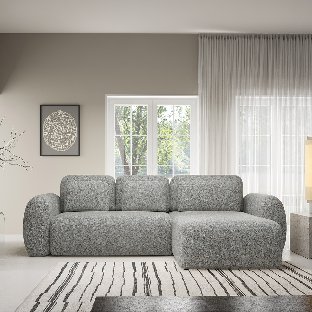 Canapé d\'angle réversible et convertible 3 places avec coffre Carmela Gris