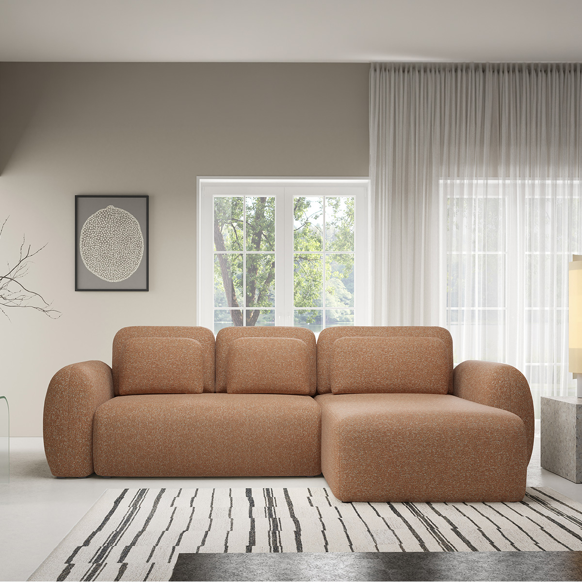 Canapé d\'angle réversible et convertible 3 places avec coffre Carmela Orange