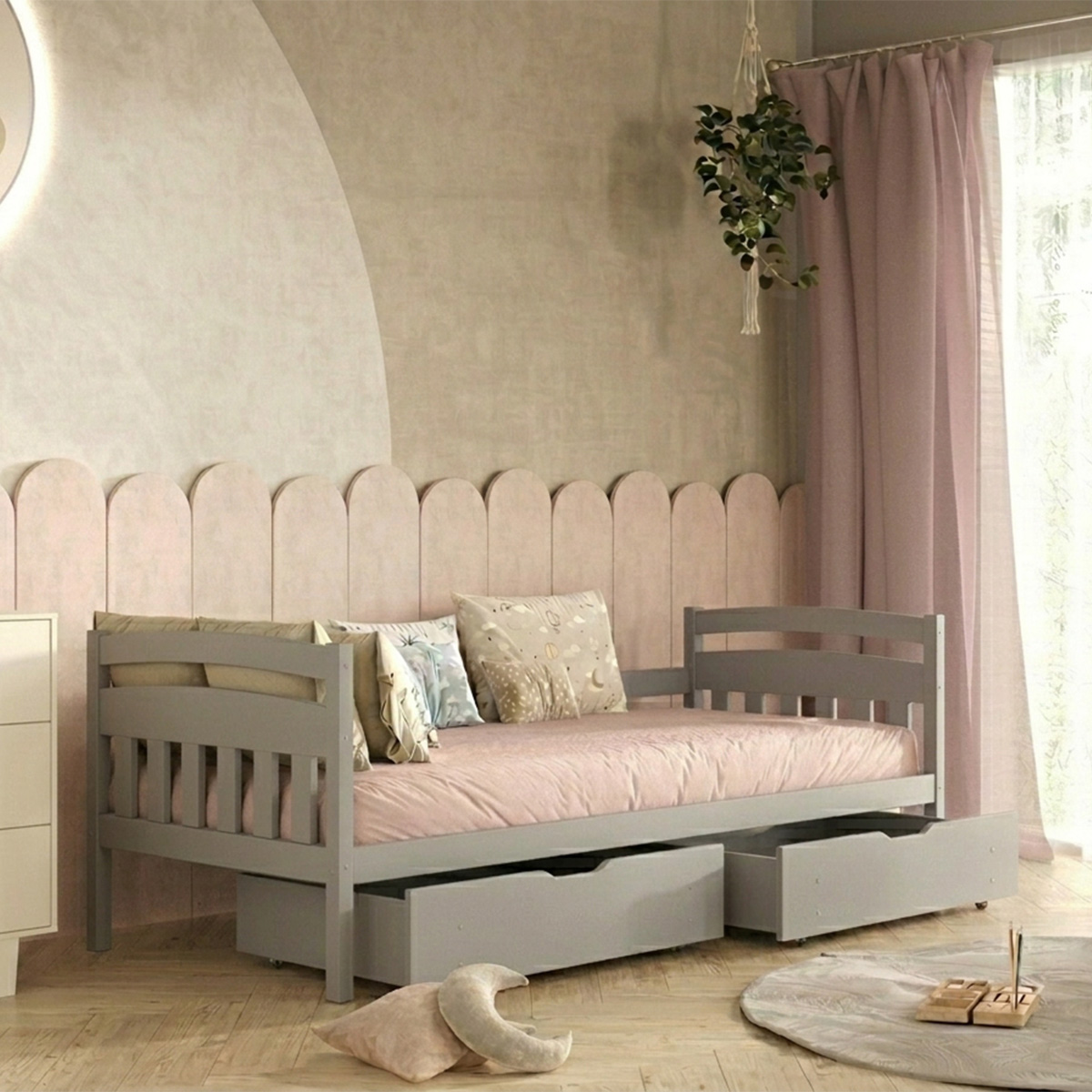 Lit 90x200 sommier et tiroirs inclus Tosia Gris