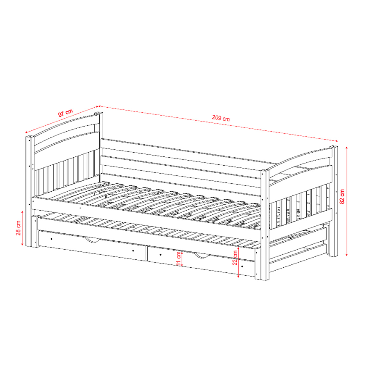 Kocot_Kids_Tosia_lit_junior_gigogne_tiroirs_dimensions