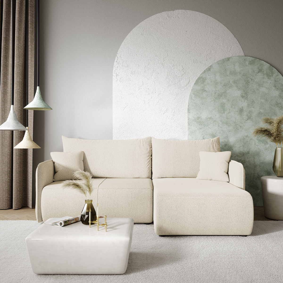 Canapé d\'angle réversible et convertible 3 places avec coffre Claudio Beige